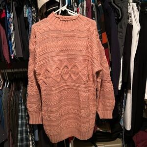 Pink turtleneck cable knit sweater dress size S